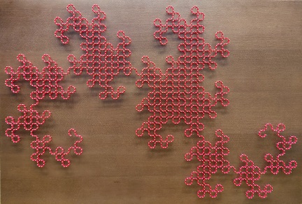 Dragon curve made on wood withs nails and string